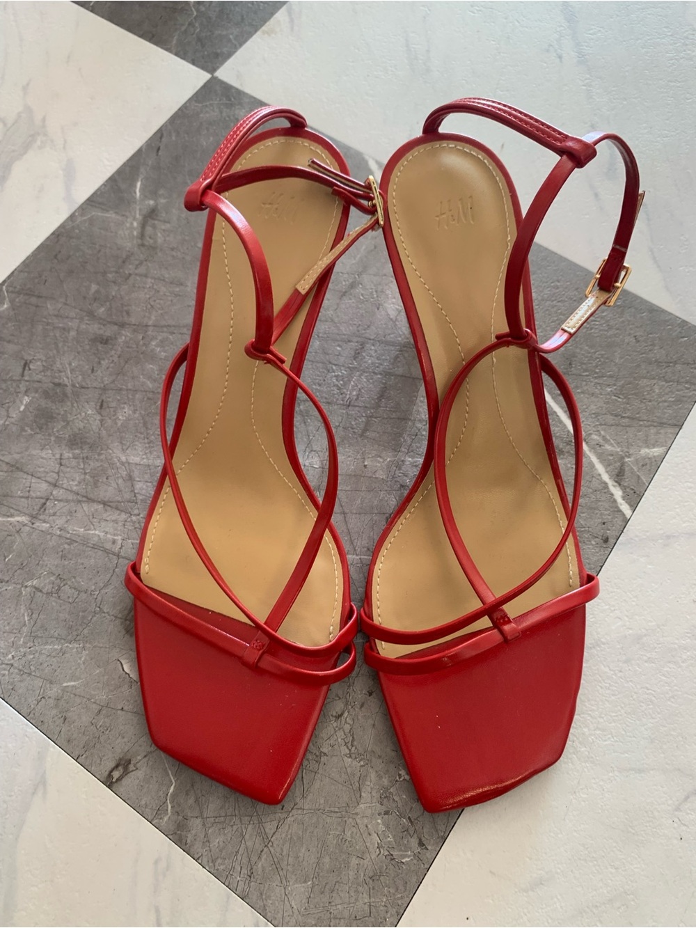 H&M Red Strappy Square-Toe Sandals